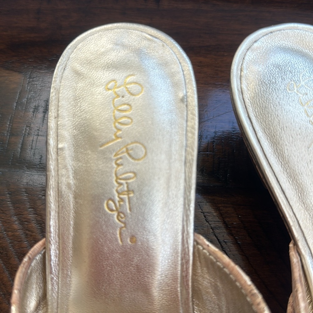 Lilly Pulitzer Gold Corked Pattern Women's Heeled Sandals - Picture 5 of 7